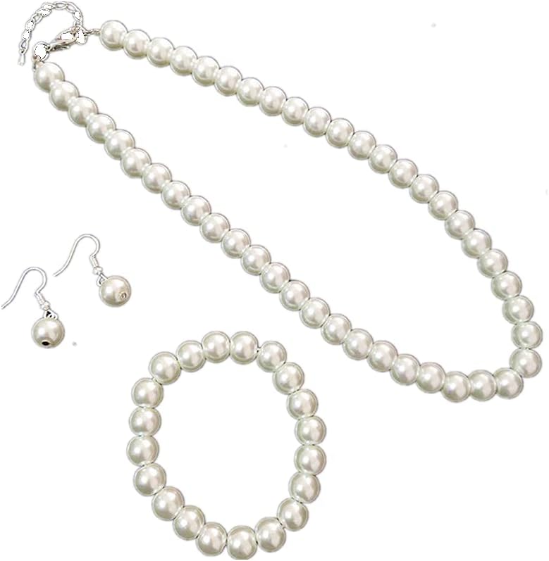 Fashion Classic Faux Pearl Jewelry Set Necklace Bracelet Earrings for Women Best Gift - main view