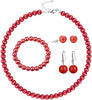 Fashion Classic Faux Pearl Jewelry Set Necklace Bracelet Earrings for Women Best Gift - Red 4
