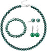 Fashion Classic Faux Pearl Jewelry Set Necklace Bracelet Earrings for Women Best Gift - Green 4
