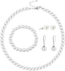 Fashion Classic Faux Pearl Jewelry Set Necklace Bracelet Earrings for Women Best Gift - White 4
