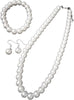 Fashion Classic Faux Pearl Jewelry Set Necklace Bracelet Earrings for Women Best Gift - White