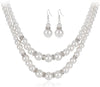 Fashion Classic Faux Pearl Jewelry Set Necklace Bracelet Earrings for Women Best Gift - White Double Layered