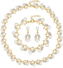 Fashion Classic Faux Pearl Jewelry Set Necklace Bracelet Earrings for Women Best Gift - Gold Leaf