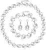 Fashion Classic Faux Pearl Jewelry Set Necklace Bracelet Earrings for Women Best Gift - Silver Leaf