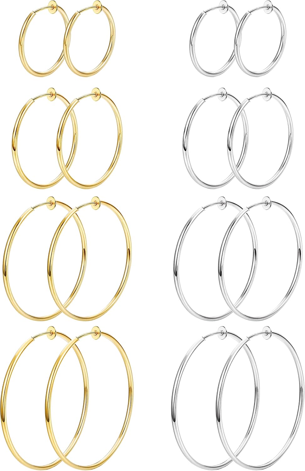 8 Pairs Clip On Hoop Earrings Stainless Steel Clip On Earrings for Women Fake Hoop Earring Spring Hoop Earring For Non-Pierced Ears - main view