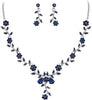 Women's Wedding Jewelry Set for Bride, Prom Bridal Accessories - 18-Navy Blue Silver-Tone