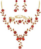 Women's Wedding Jewelry Set for Bride, Prom Bridal Accessories - 3Pcs-Ruby Color Gold-Plated-Base