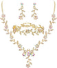 Women's Wedding Jewelry Set for Bride, Prom Bridal Accessories - 3Pcs-Iridescent AB Gold-Plated-Base