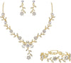 Women's Wedding Jewelry Set for Bride, Prom Bridal Accessories - 3Pcs-Clear Gold-Plated-Base
