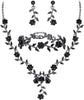 Women's Wedding Jewelry Set for Bride, Prom Bridal Accessories - 3Pcs-Black Black-Tone