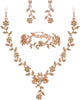 Women's Wedding Jewelry Set for Bride, Prom Bridal Accessories - 3Pcs-Peach Morganite Color Rose-Gold-Plated-Base