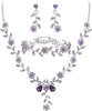 Women's Wedding Jewelry Set for Bride, Prom Bridal Accessories - 3Pcs-Purple Silver-Tone