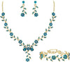 Women's Wedding Jewelry Set for Bride, Prom Bridal Accessories - 3Pcs-Blue Topaz Gold-Plated-Base