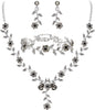 Women's Wedding Jewelry Set for Bride, Prom Bridal Accessories - 3Pcs-Grey Silver-Tone