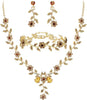Women's Wedding Jewelry Set for Bride, Prom Bridal Accessories - 3Pcs-Champagne Gold-Plated-Base