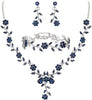 Women's Wedding Jewelry Set for Bride, Prom Bridal Accessories - 3Pcs-Sapphire Color Silver-Tone