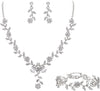 Women's Wedding Jewelry Set for Bride, Prom Bridal Accessories - 3Pcs-Clear Silver-Tone