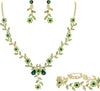Women's Wedding Jewelry Set for Bride, Prom Bridal Accessories - 3Pcs-Emerald Color Gold-Plated-Base