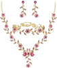 Women's Wedding Jewelry Set for Bride, Prom Bridal Accessories - 3Pcs-Pink Gold-Plated-Base