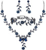 Women's Wedding Jewelry Set for Bride, Prom Bridal Accessories - 3Pcs-Sapphire Color Black-Tone