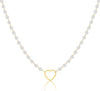 Pearl Necklaces for Women 14K Gold Plated Wedding Choker Necklace with Freshwater Cultured Pearl Dainty Pearl Strand Necklaces Adjustable 5cm - Hollow heart+pearl-Gold