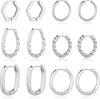6 Pairs Chunky Gold Hoop Earrings for Women, 14K Gold Plated Hoop Earrings, Thick Lightweight Twisted Huggie Hoops Earring Set for Women’s Jewelry - 6 Pairs Silver