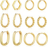 6 Pairs Chunky Gold Hoop Earrings for Women, 14K Gold Plated Hoop Earrings, Thick Lightweight Twisted Huggie Hoops Earring Set for Women’s Jewelry - 6 Pairs Gold