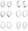 6 Pairs Chunky Gold Hoop Earrings for Women, 14K Gold Plated Hoop Earrings, Thick Lightweight Twisted Huggie Hoops Earring Set for Women’s Jewelry - 6 Prs Chunky Silver