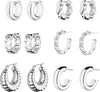 6 Pairs Chunky Gold Hoop Earrings for Women, 14K Gold Plated Hoop Earrings, Thick Lightweight Twisted Huggie Hoops Earring Set for Women’s Jewelry - 6 Silver Chunky Hoops