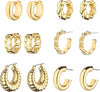 6 Pairs Chunky Gold Hoop Earrings for Women, 14K Gold Plated Hoop Earrings, Thick Lightweight Twisted Huggie Hoops Earring Set for Women’s Jewelry - 6 Gold Chunky Hoops