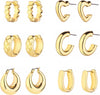 6 Pairs Chunky Gold Hoop Earrings for Women, 14K Gold Plated Hoop Earrings, Thick Lightweight Twisted Huggie Hoops Earring Set for Women’s Jewelry - 6 Gold Hoops set