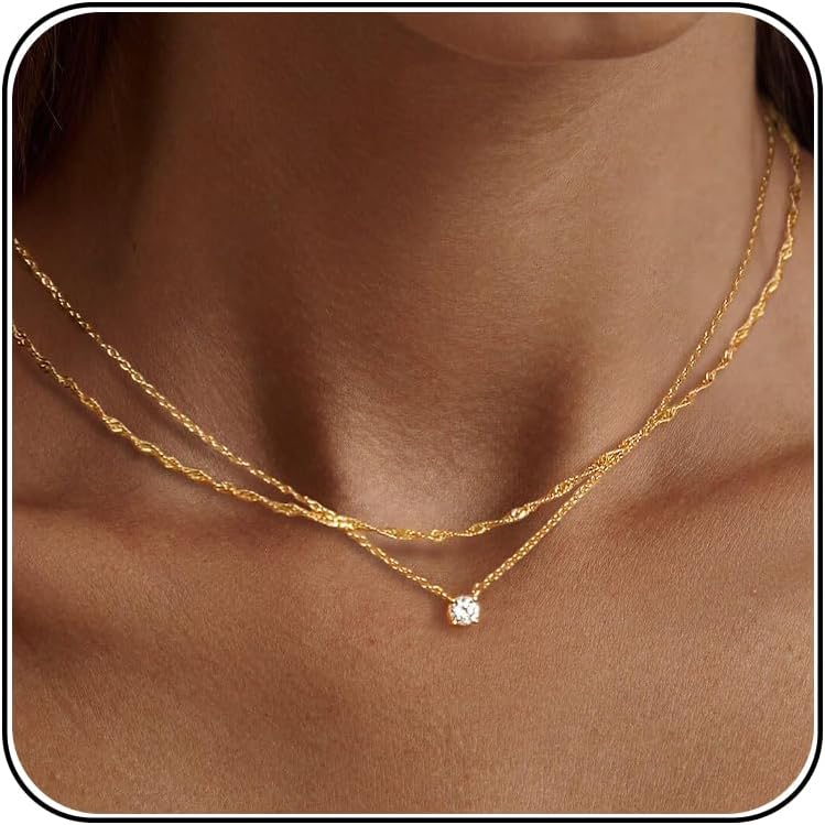 Dainty 14k Gold Plated Silver Cubic Zirconia Necklaces for Women with Simple CZ Jewelry Necklaces Trendy Gifts - main view