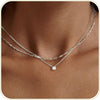 Dainty 14k Gold Plated Silver Cubic Zirconia Necklaces for Women with Simple CZ Jewelry Necklaces Trendy Gifts - Silver layer chain CZ