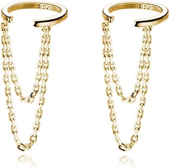 Solid 925 Sterling Silver Minimalist Cuff Earrings Chain for Women Cartilage Wrap Earrings Helix Cuffs - main view