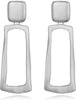 Matte Gold Silver Geometry Clip On Earrings for Women Retro Drop Clip Earrings for Women - silver rectangle
