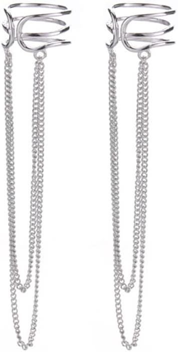 925 Sterling Silver No Piercing Cuff Earrings Chain for Women Wrap Earrings Tassel Clip On Ear - main view