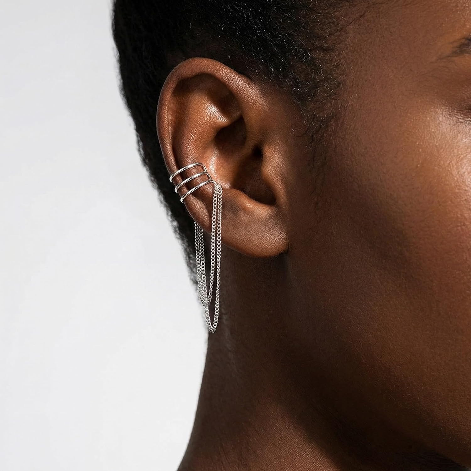925 Sterling Silver No Piercing Cuff Earrings Chain for Women Wrap Earrings Tassel Clip On Ear - view 2