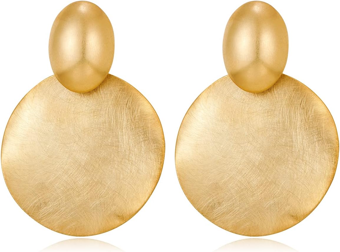 Big Disc Drop Dangle Earrings Statement Hammered Women Earrings - main view
