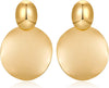 Big Disc Drop Dangle Earrings Statement Hammered Women Earrings - bright gold