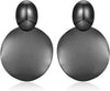 Big Disc Drop Dangle Earrings Statement Hammered Women Earrings - bright black