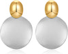 Big Disc Drop Dangle Earrings Statement Hammered Women Earrings - two tone big