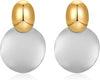 Big Disc Drop Dangle Earrings Statement Hammered Women Earrings - gold silver B