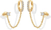14K Gold Chain Earrings for Women Double Piercing Dangle Chain Huggie Hoop Earrings Cubic Zirconia Pearl Stud Ear Earrings for Women - main view