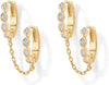 14K Gold Chain Earrings for Women Double Piercing Dangle Chain Huggie Hoop Earrings Cubic Zirconia Pearl Stud Ear Earrings for Women - view 6