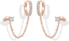 14K Gold Chain Earrings for Women Double Piercing Dangle Chain Huggie Hoop Earrings Cubic Zirconia Pearl Stud Ear Earrings for Women - view 7