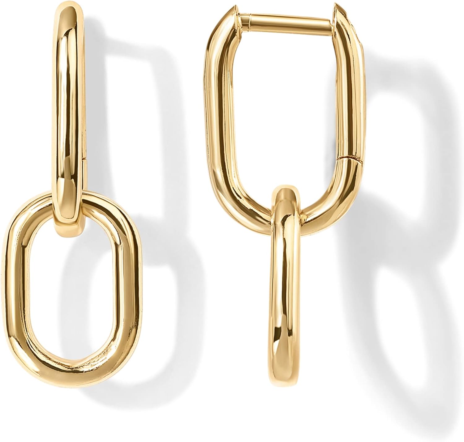 Dangle Hoop Earrings for Women, 14K Gold Plated Convertible Paperclip - main view