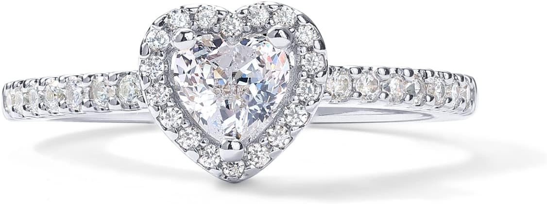 14K Gold Plated Halo Ring Heart Ring for Women Square Round Day Love Promise Rings for Her - main view