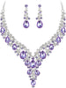 Wedding Bridal Necklace Earrings Jewelry Set for Women - 2Pcs-Light Purple Silver-Tone