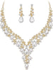 Wedding Bridal Necklace Earrings Jewelry Set for Women - 2Pcs-Clear Gold-Tone
