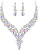 Wedding Bridal Necklace Earrings Jewelry Set for Women - 2Pcs-Iridescent AB Silver-Tone